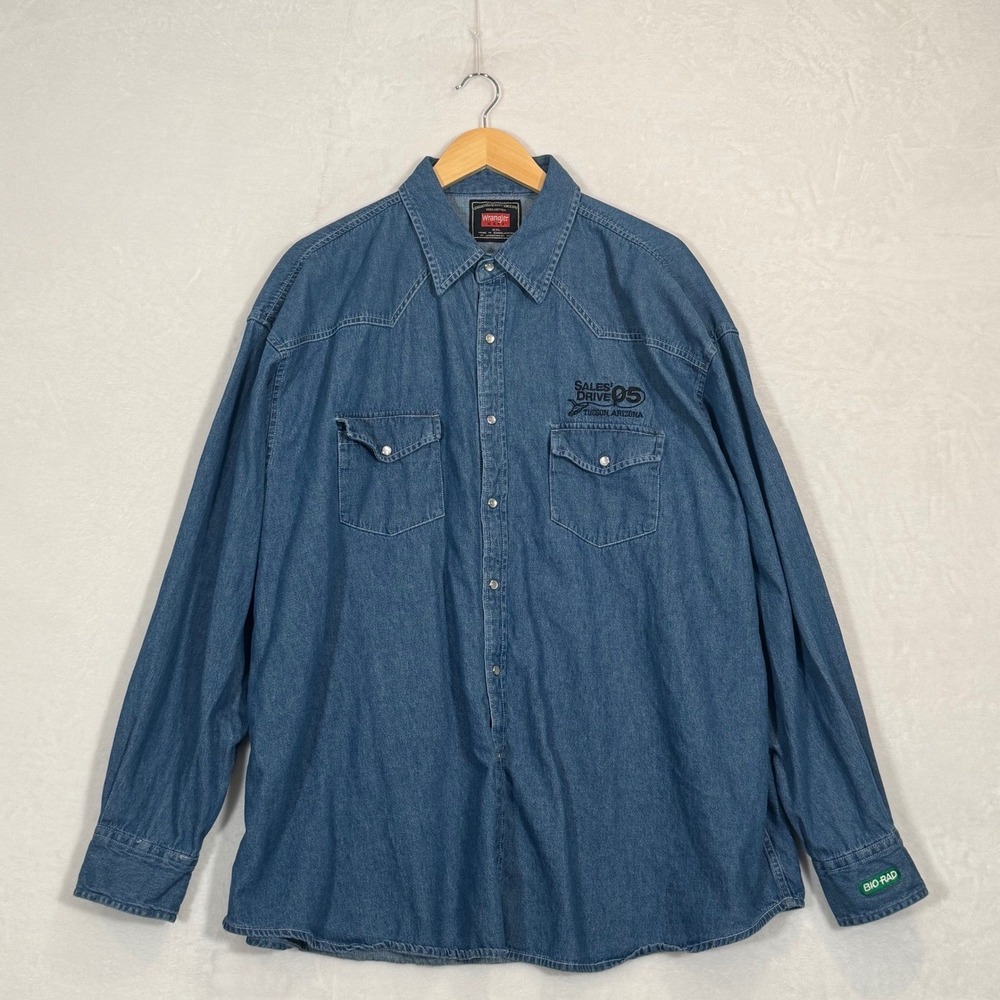 Wrangler Blue Denim Western Pearl Snap Shirt 2XL